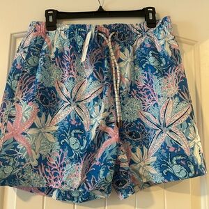 Simply Southern Blue and Pink Coastal Print Swim Shorts